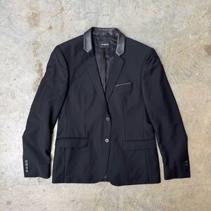 The Kooples Black Two Button Blazer with Leather Collar - Size 40